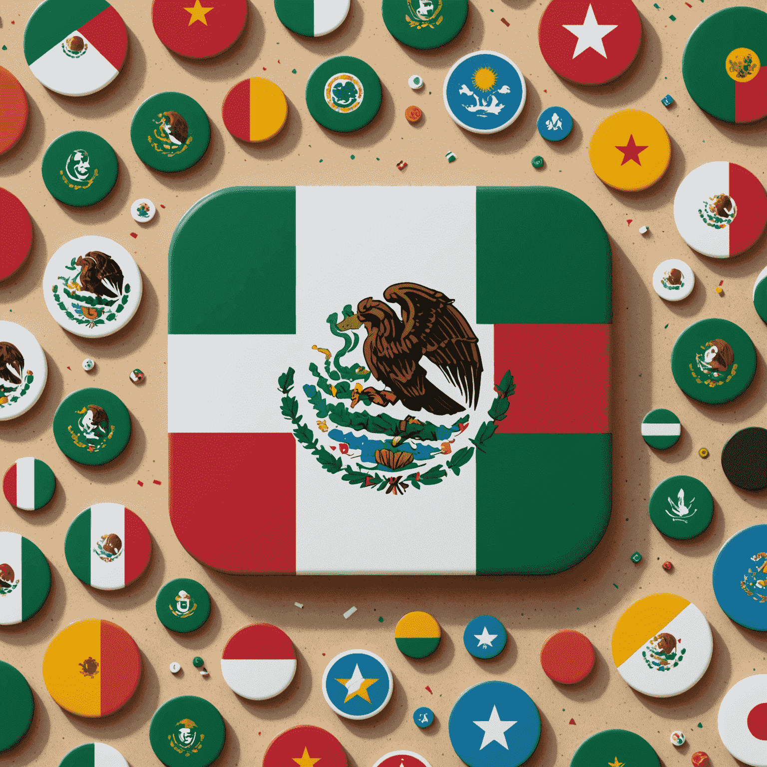 Imagen que muestra la bandera de México junto con iconos de diseño UX/UI y tecnología