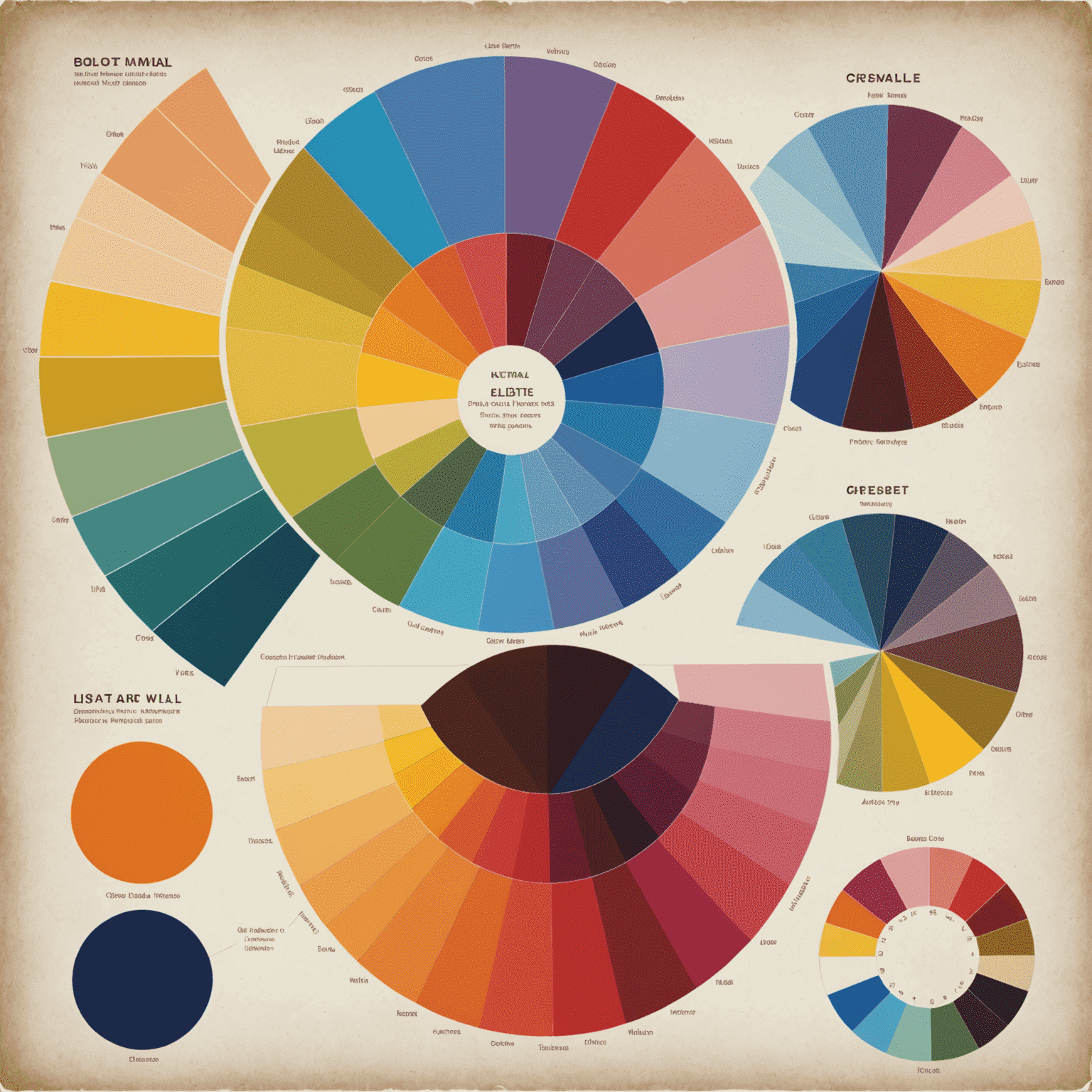 Imagen que muestra una rueda de color y ejemplos de paletas de colores